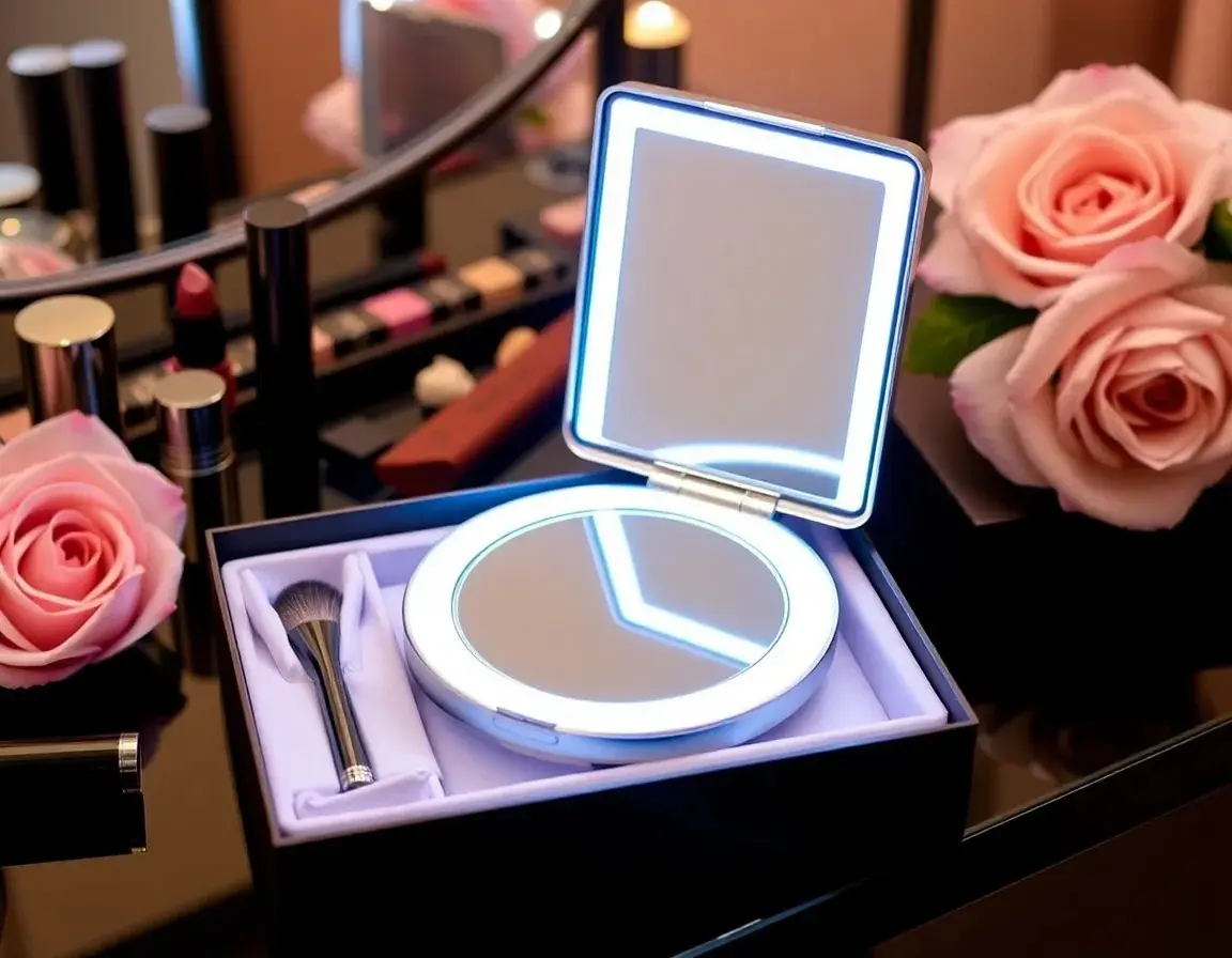 Miroir de maquillage portable éclairé par LED
