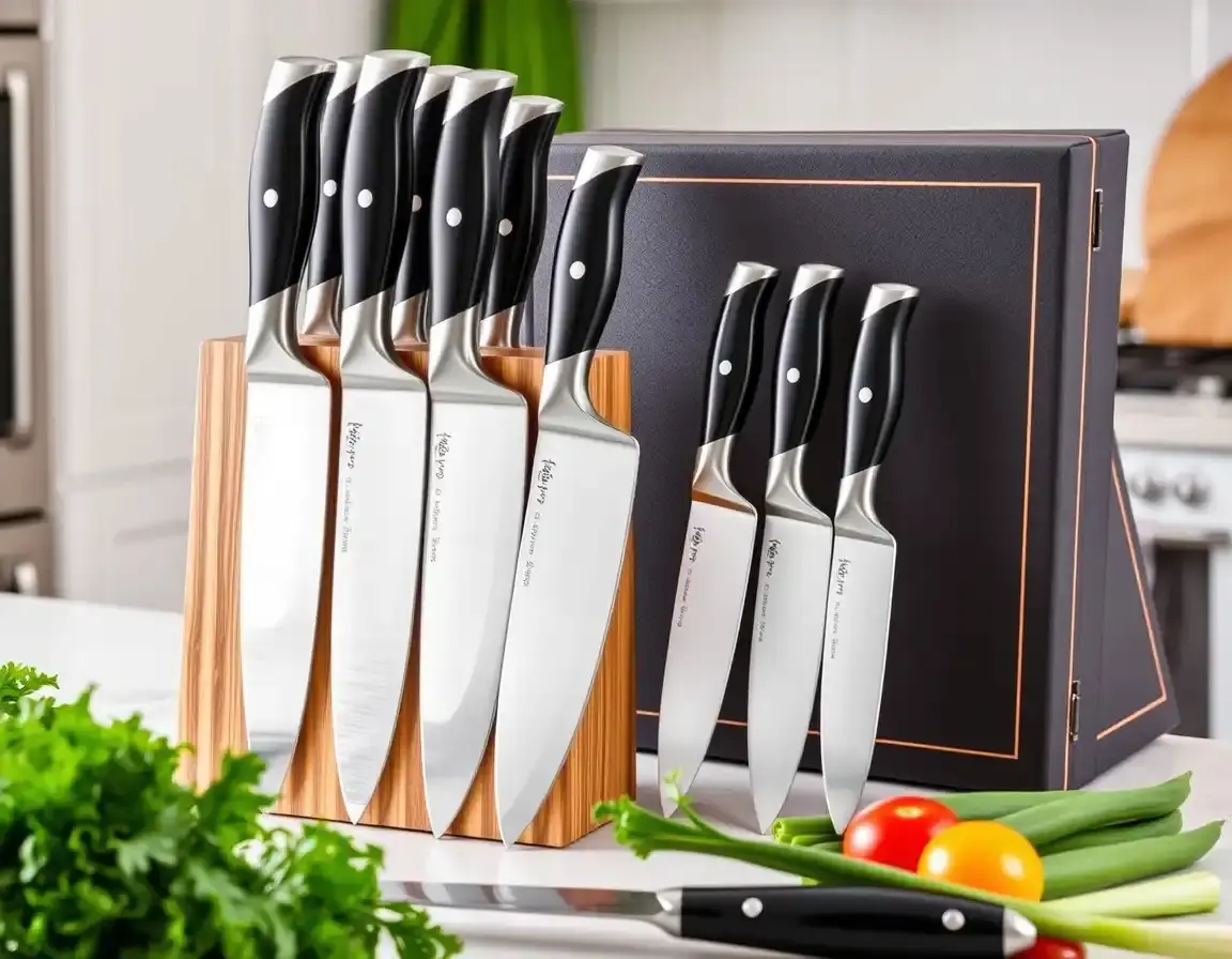 Ensemble de couteaux de cuisine professionnels en acier inoxydable avec bloc