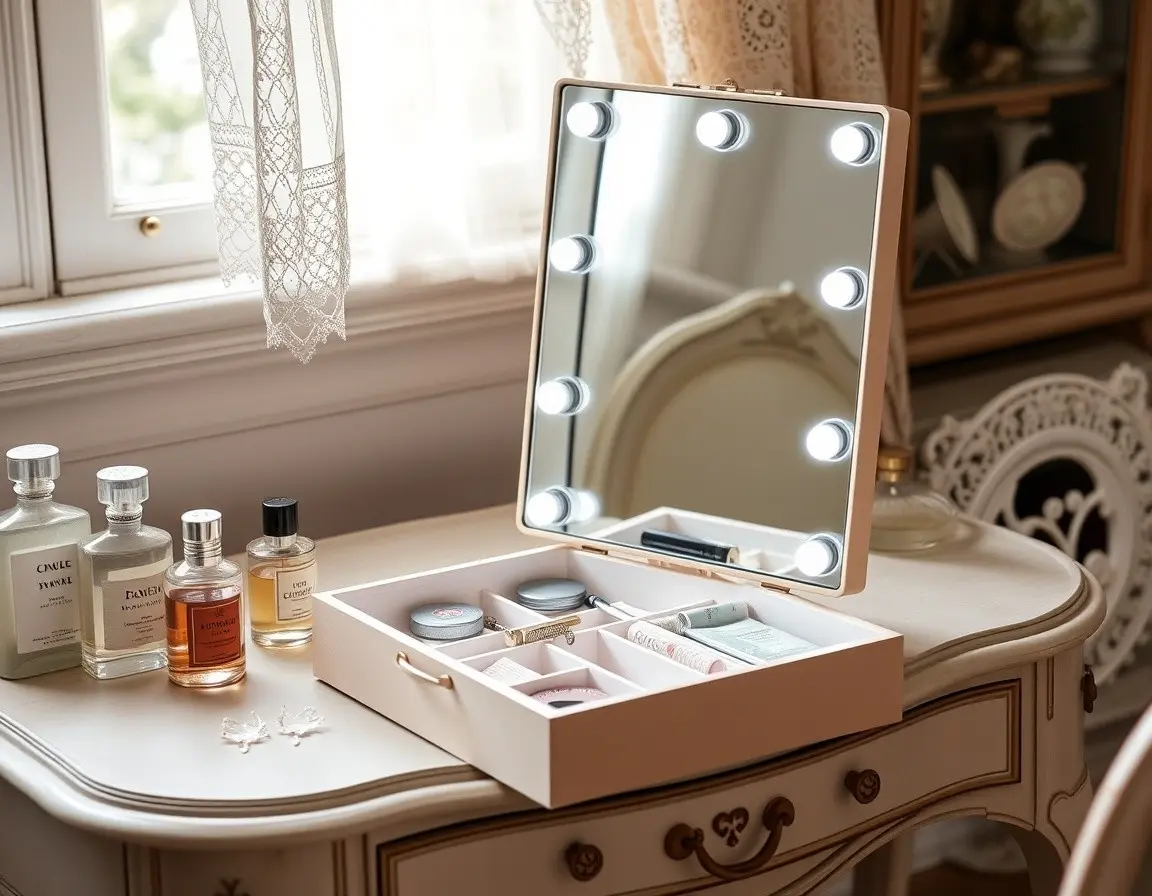 Miroir de Maquillage LED avec Rangement