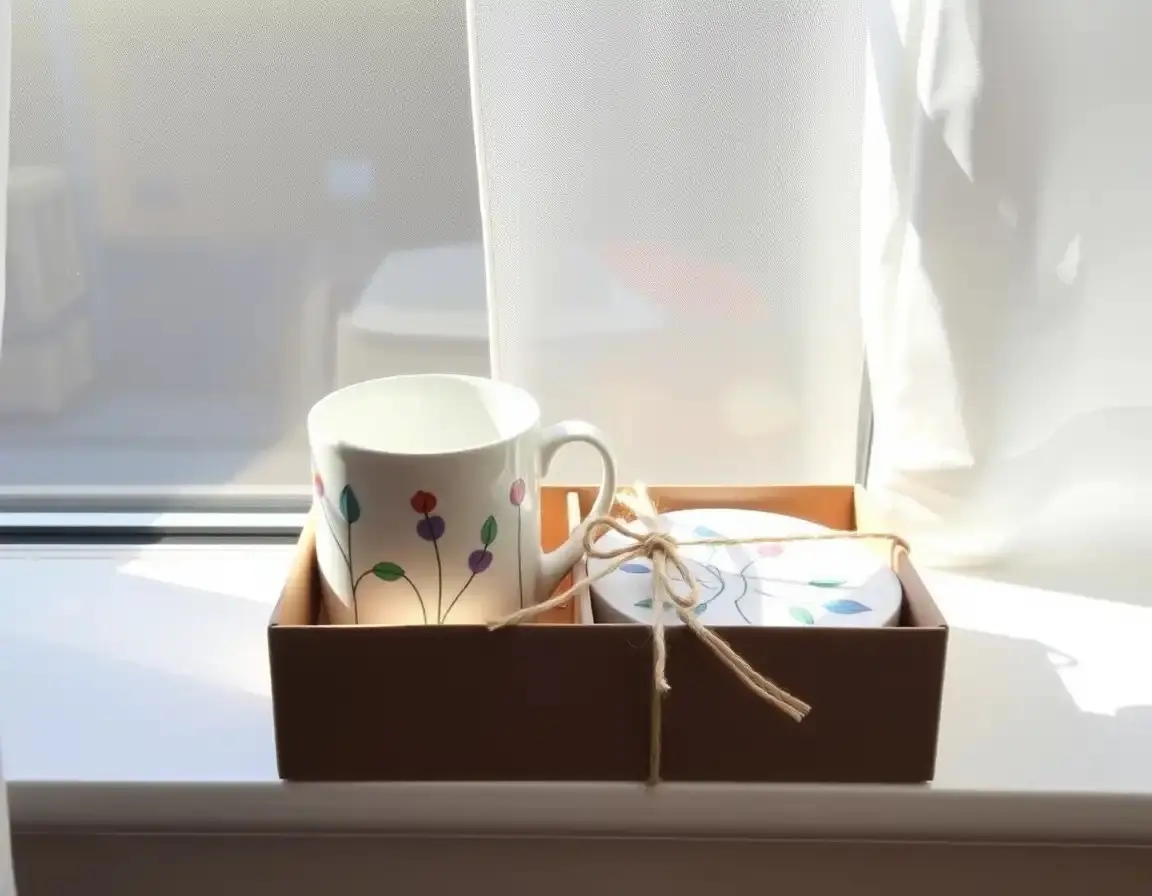 Mug et Sous-Verre en Céramique Peints à la Main