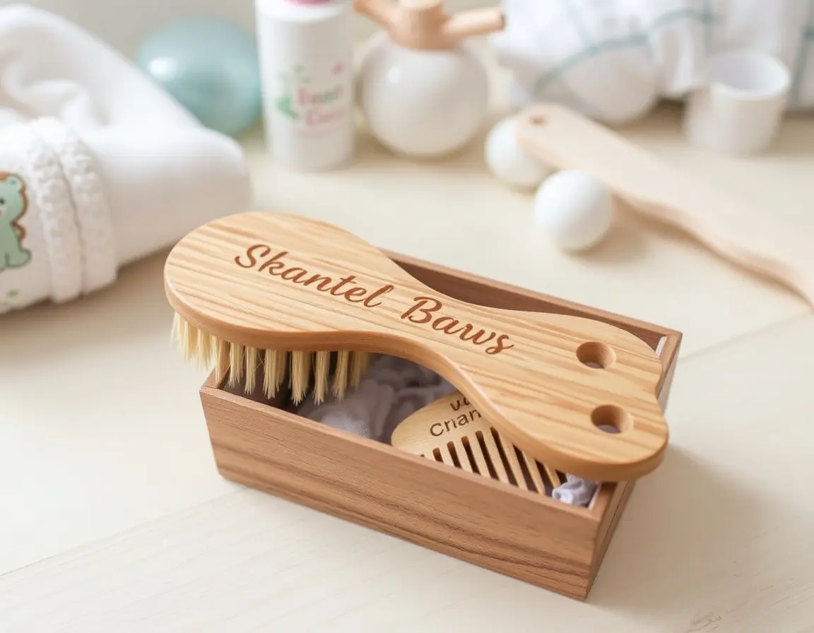 Ensemble brosse et peigne en bois personnalisé pour bébé