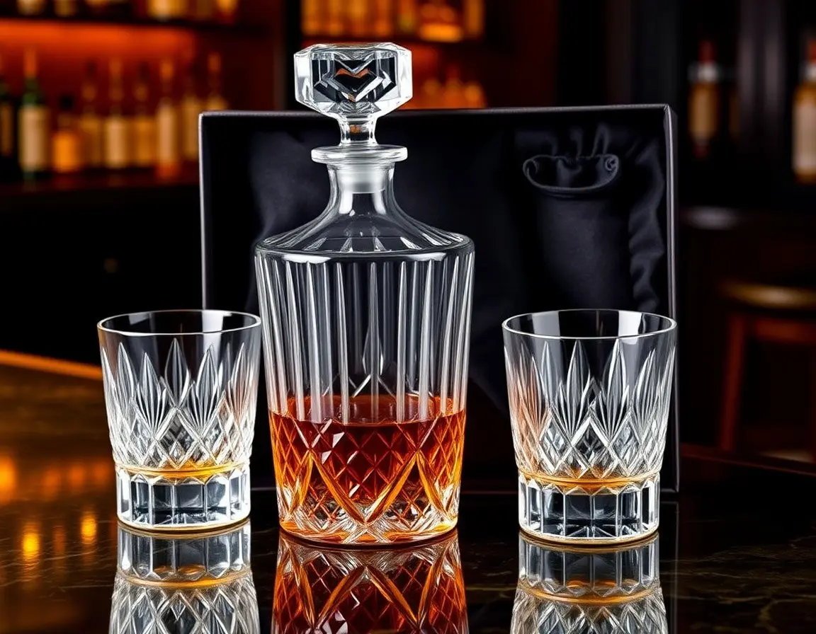 Ensemble de verres à décanter et carafe à whisky en cristal
