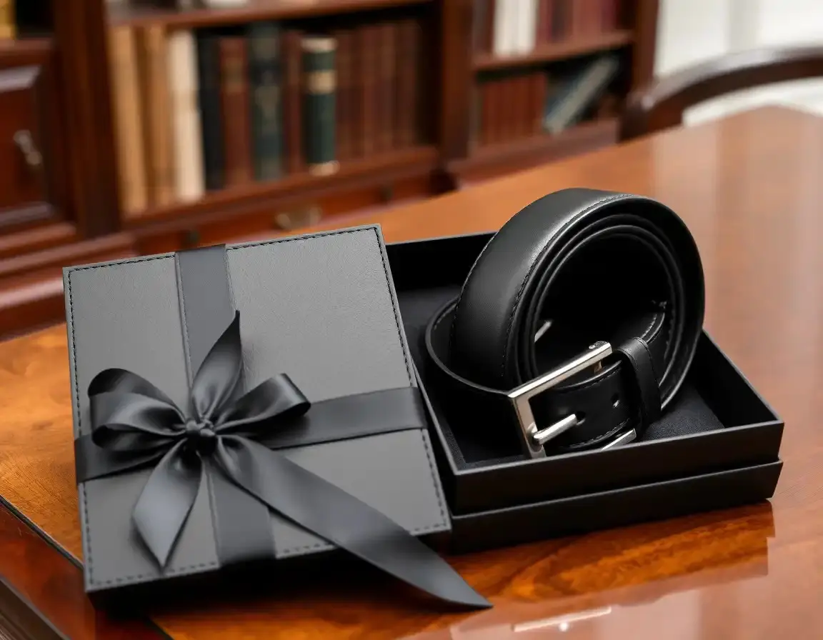 Ensemble portefeuille et ceinture en cuir véritable