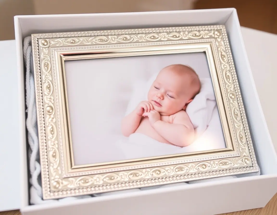 Cadre photo bébé plaqué argent
