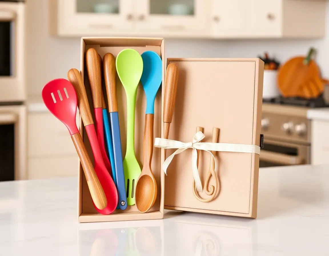 Ensemble d'ustensiles de cuisine en silicone et bois