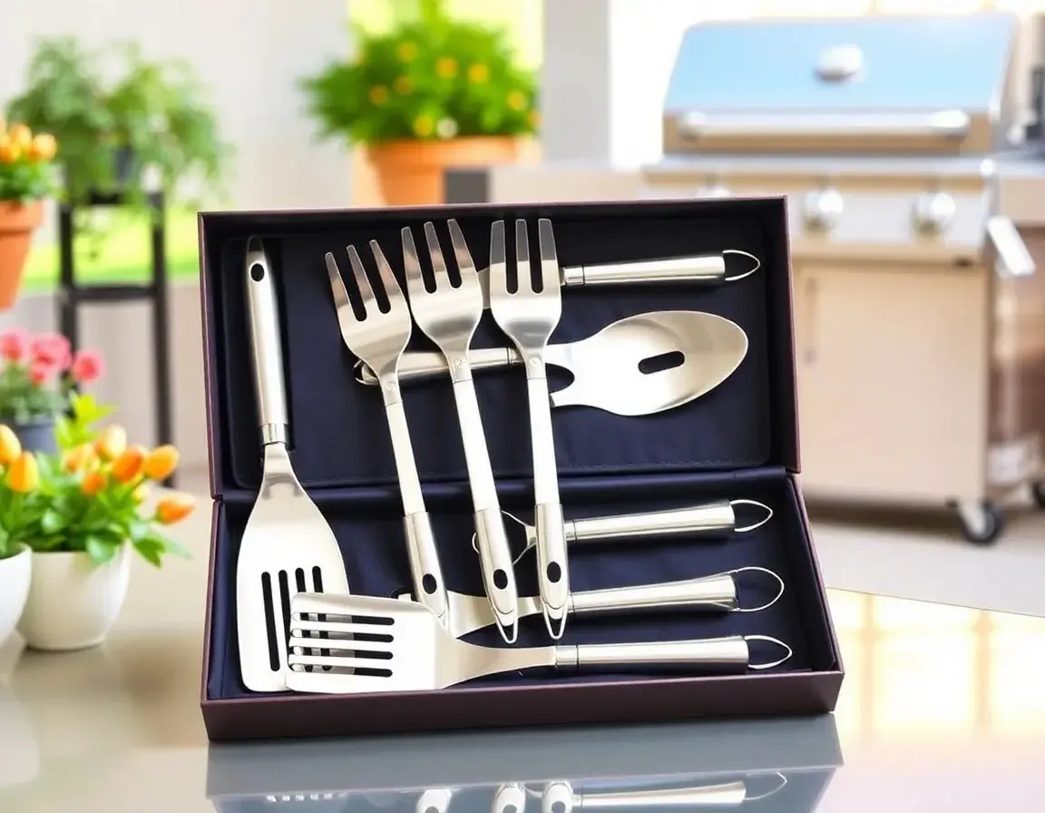 Set d'outils BBQ en acier inoxydable Deluxe