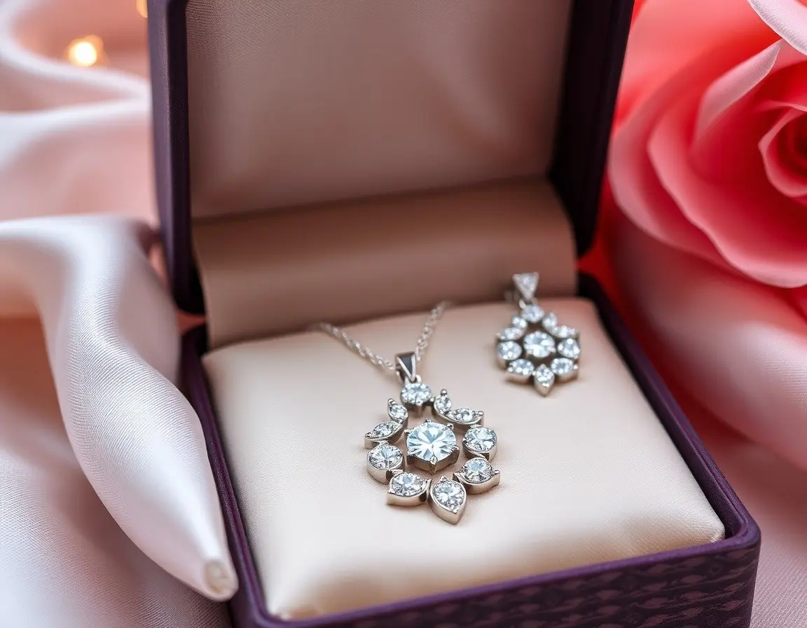 Parure Collier et Boucles d'oreilles en Argent 925