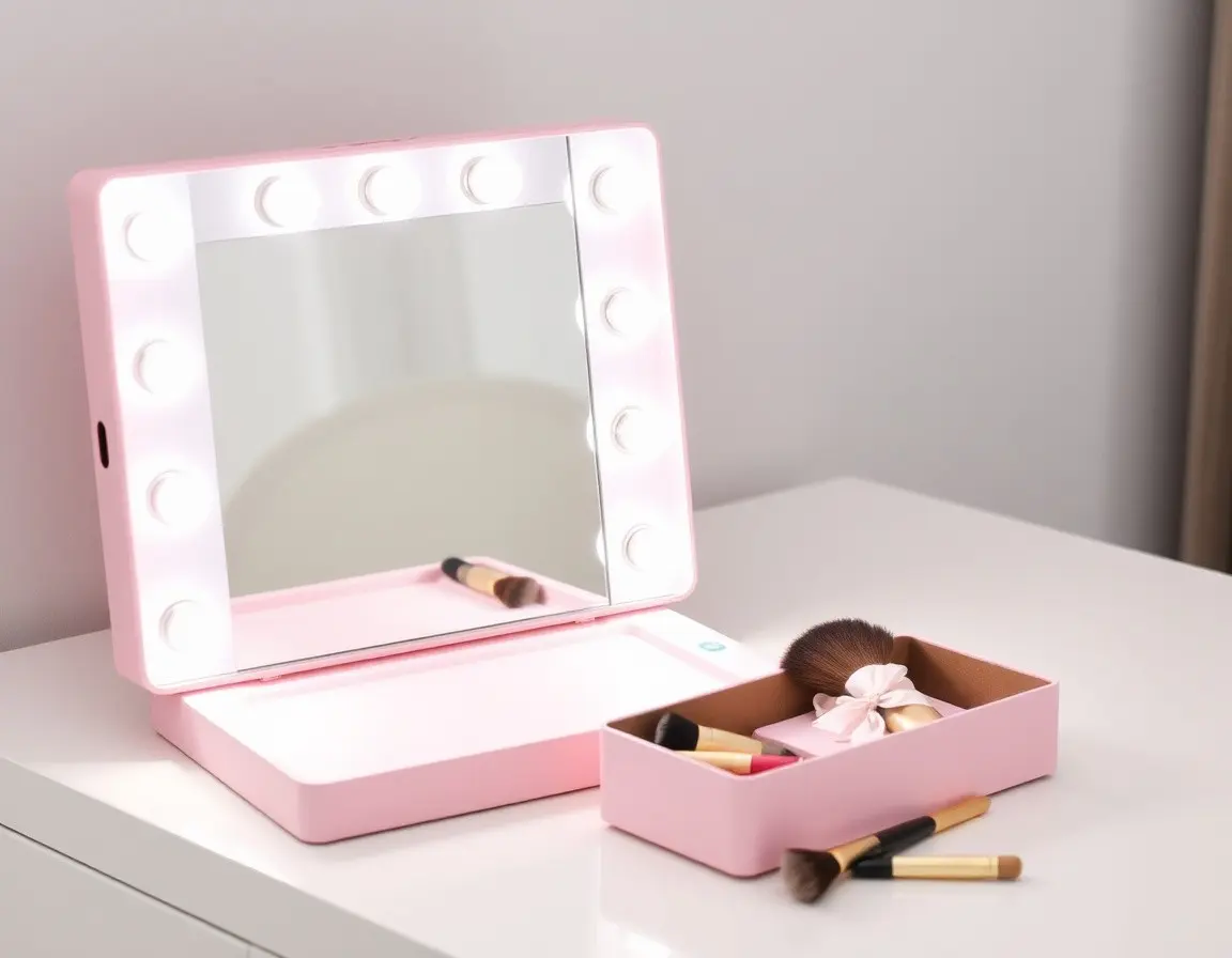 Miroir de maquillage LED intelligent avec rangement