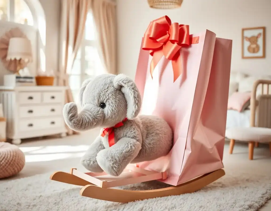 Cheval à Bascule Éléphant en Peluche