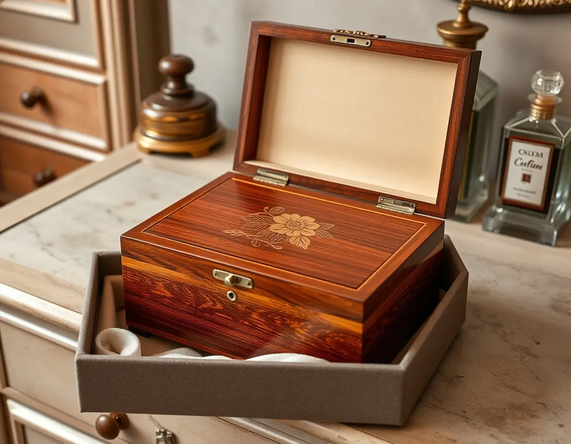 Boîte à bijoux en bois gravée