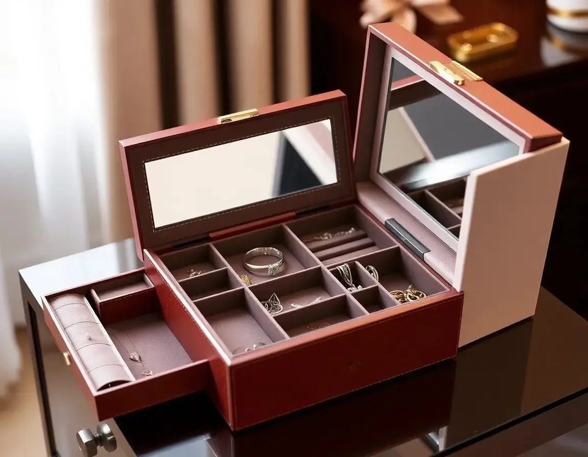 Boîte de Rangement à Bijoux de Luxe avec Miroir