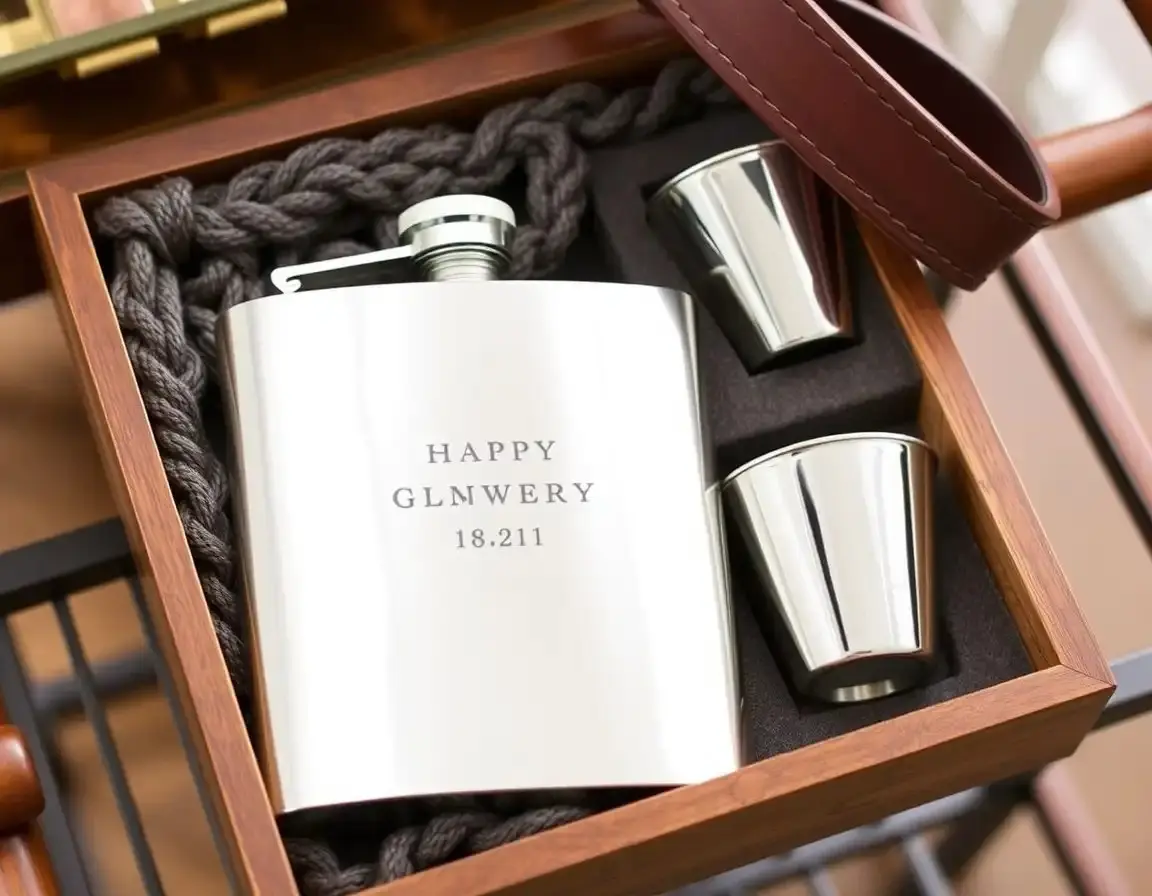 Set Flasque Gravée Personnalisée en Acier Inoxydable