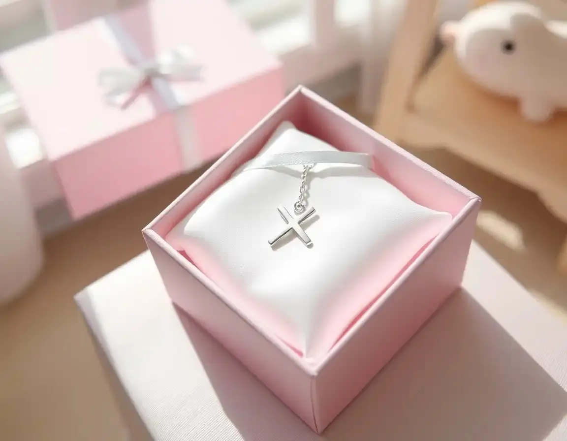 Collier pendentif croix en argent massif pour bébé