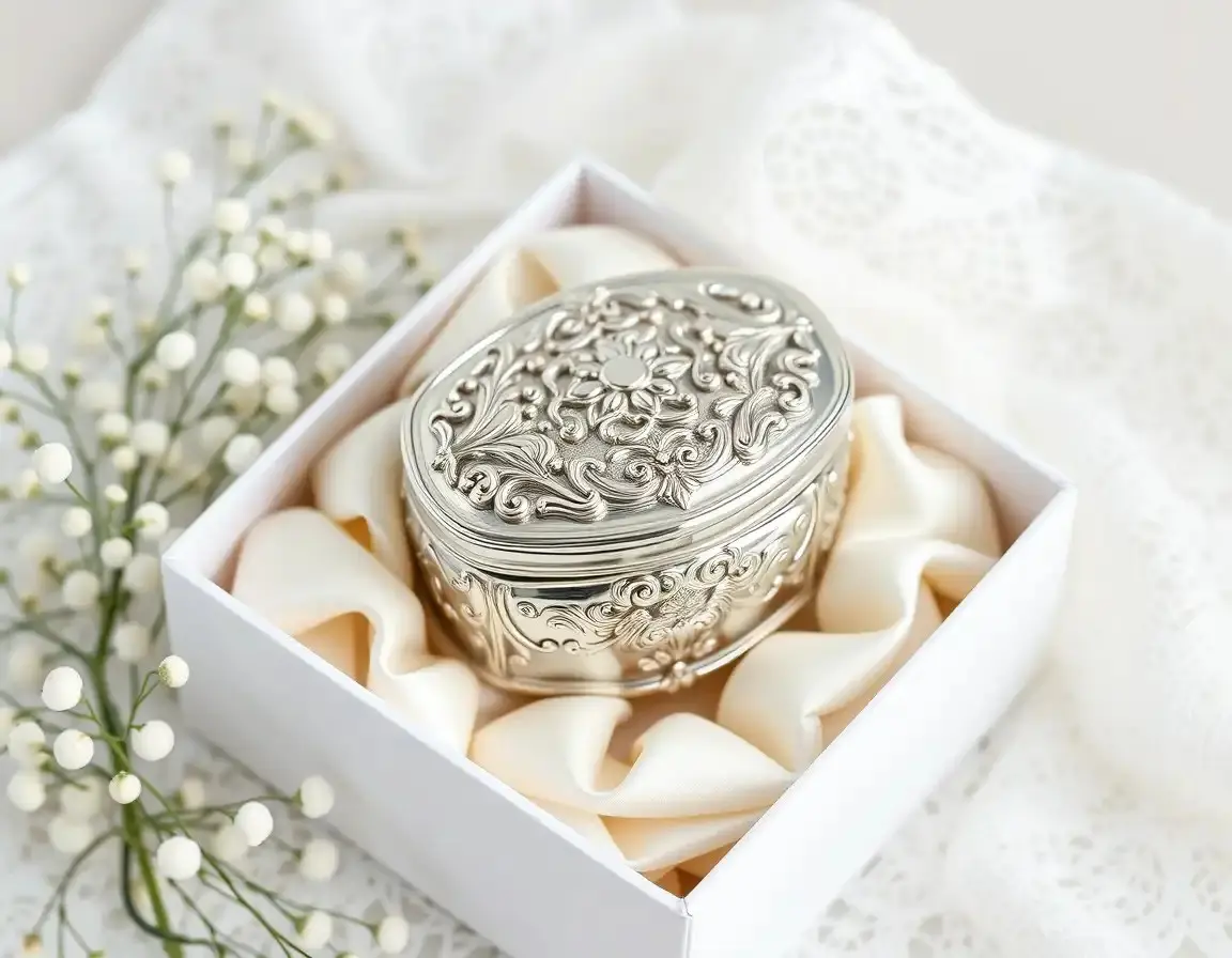 Boîte à souvenirs ornée plaquée argent