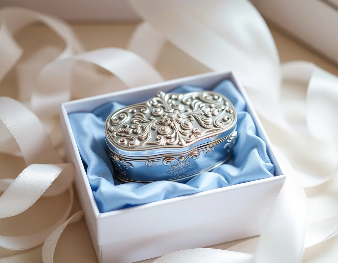 Boîte à souvenirs ornée plaquée argent