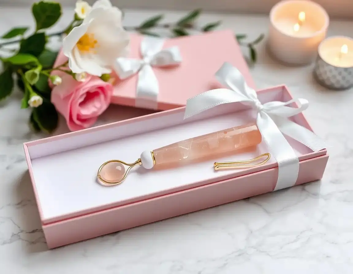 Rouleau de Massage et Gua Sha en Quartz Rose