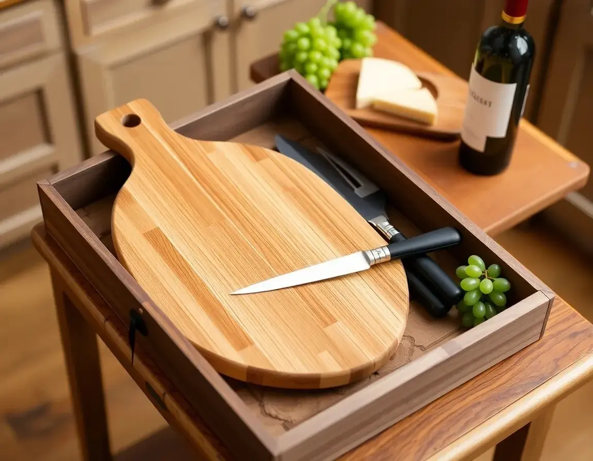 Planche à Fromage en Bambou Naturel avec Couteaux