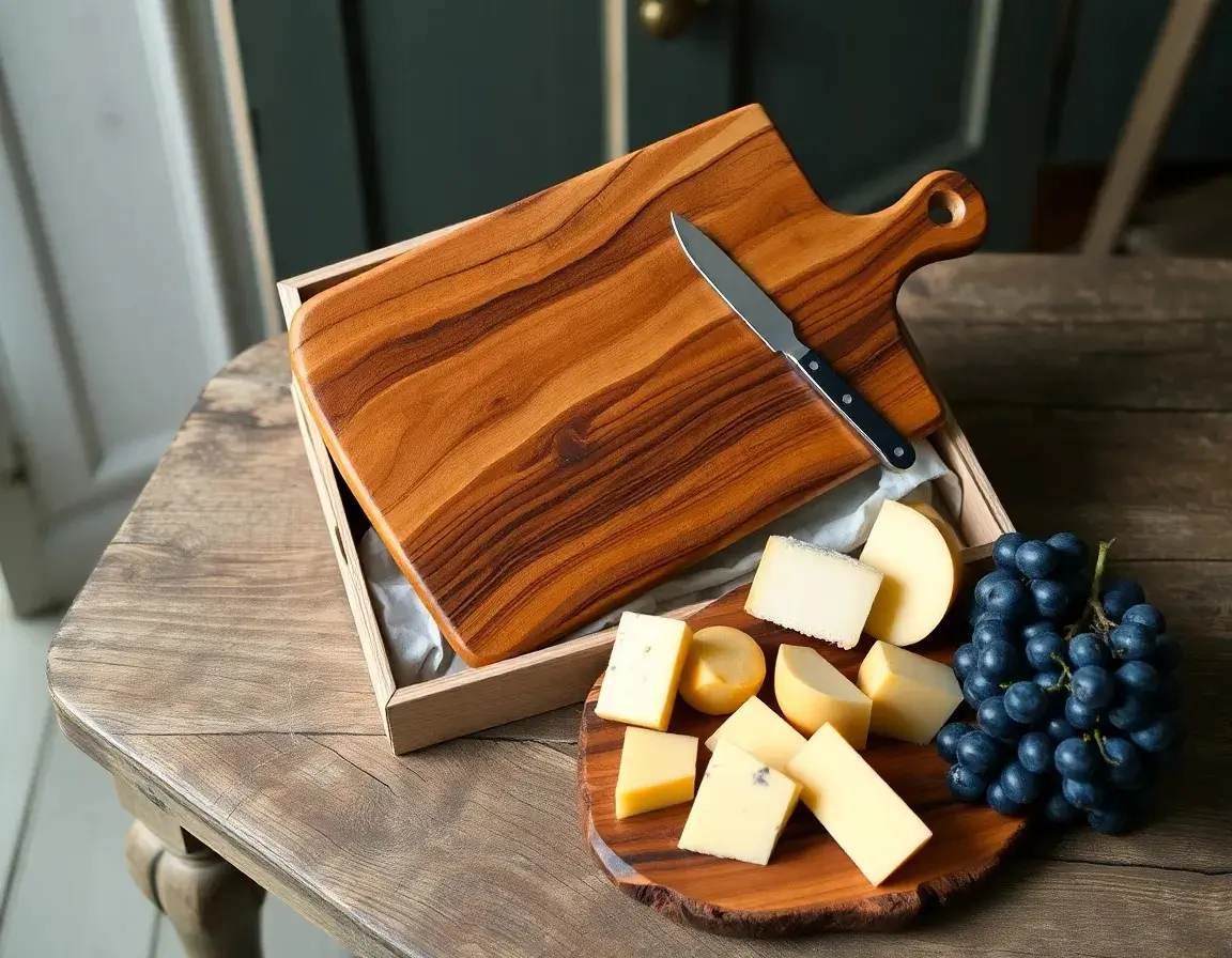 Planche de service en bois d'acacia et ensemble de couteaux à fromage