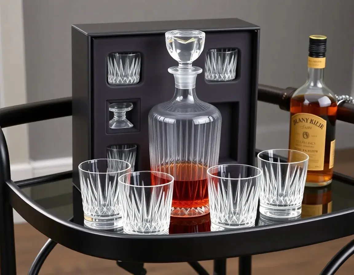 Ensemble Carafe et Verres à Whisky en Cristal
