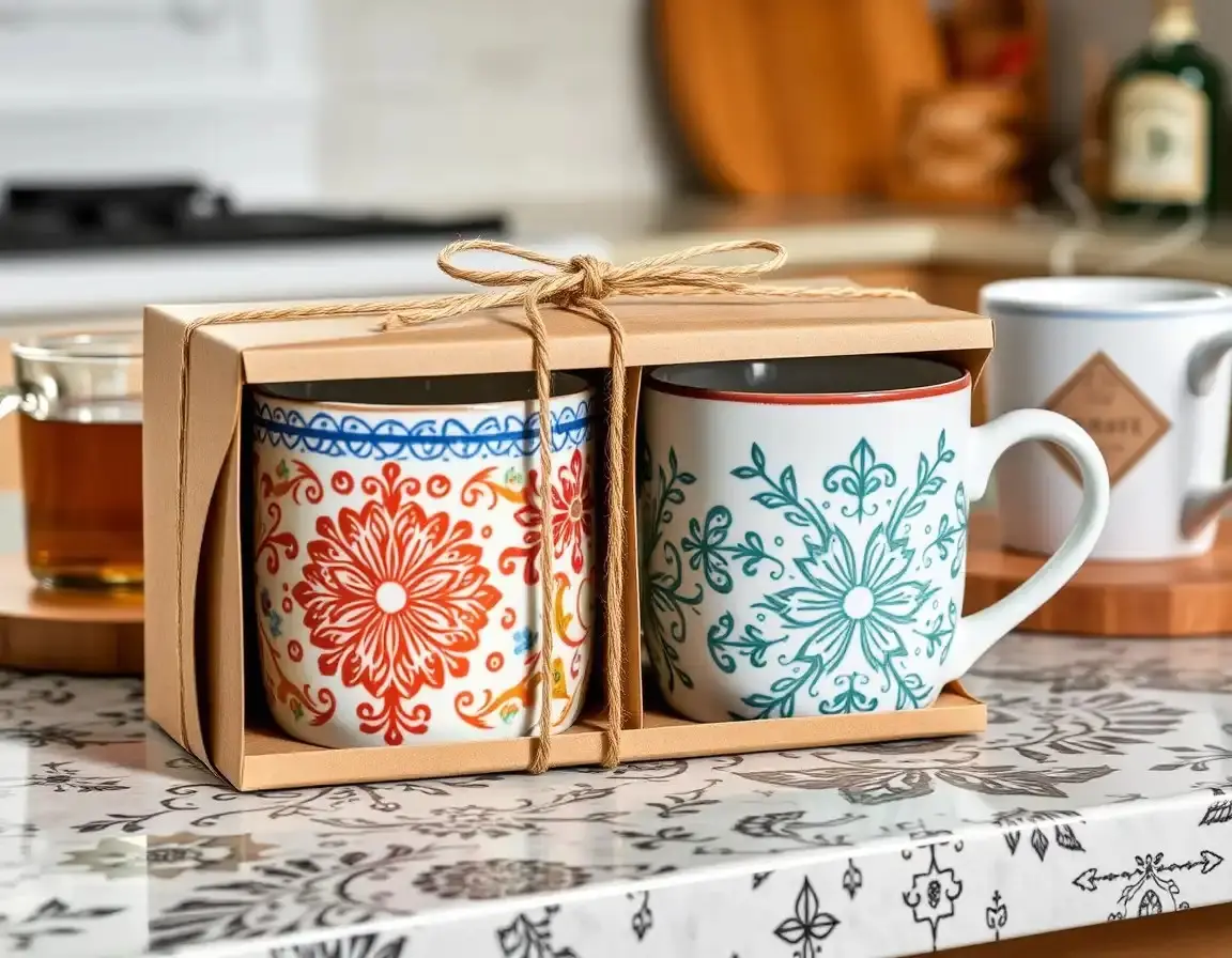 Ensemble de Tasses à Café en Céramique Peintes